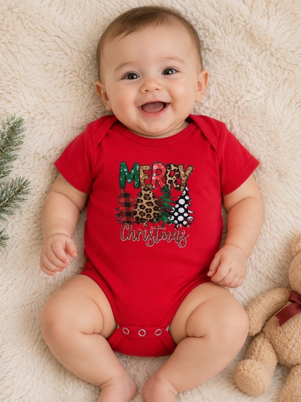 HG Creations Merry Christmas Baby Bodysuit Red Holiday Onesie Unisex